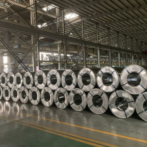 CRC steel coils packed for export in warehouse